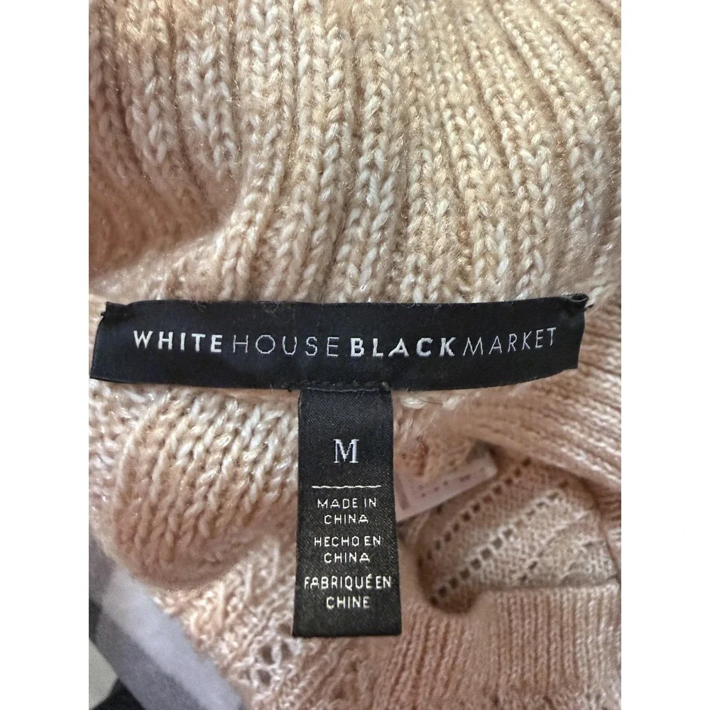 White House Black Market‎ Sweater Womens Medium Beige Cowl Neck Open Knit Bow